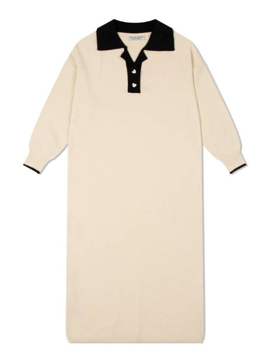 Women's Soft Knit Polo Long Dress Beige - NDA - BALAAN 2