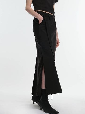 BELTED SLIT SKIRT_BLACK - MAGJAY - BALAAN 1