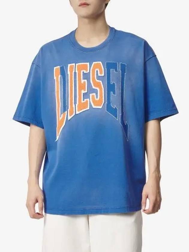 T Wash N Oversized Lies Logo Short Sleeve T-Shirt Blue - DIESEL - BALAAN 2