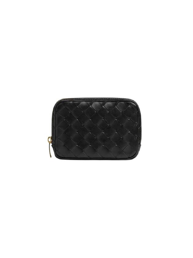 Teen Intrecciato Zipper Calfskin Pouch Black - BOTTEGA VENETA - BALAAN 3