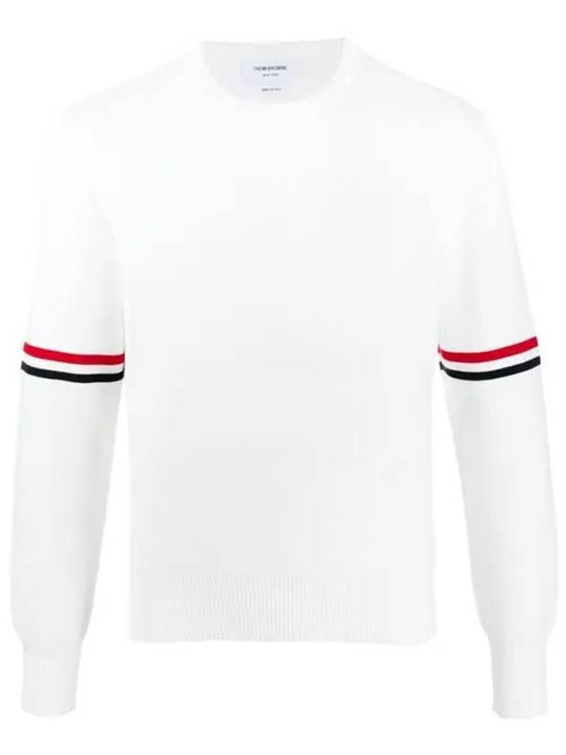 Men's Milan Stitch Armband Crew Neck Knit Top White - THOM BROWNE - BALAAN 2