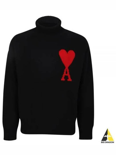 Heart Logo Knit Turtleneck Black - AMI - BALAAN 2