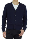 Heart Logo V Neck Cashmere Cardigan Navy - AMI - BALAAN 2