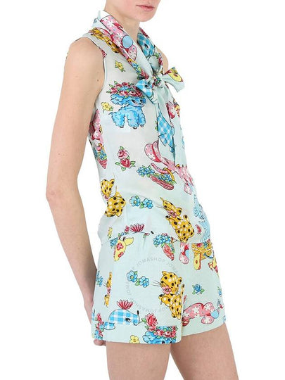 Moschino Light Blue Calico Animals Print Viscose Sleeveless Blouse, Brand Size 40 (US Size 6) - MOSCHINO - BALAAN 2