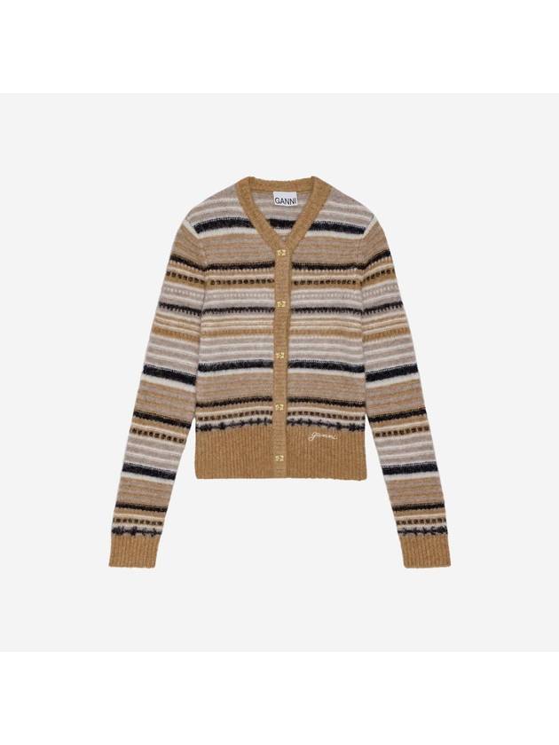 Striped Soft Wool Knit Cardigan Brown - GANNI - BALAAN 2