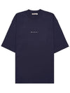 Logo Organic Cotton Short Sleeve T-Shirt Navy - MARNI - BALAAN 11