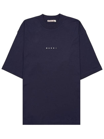 Logo Organic Cotton Short Sleeve T-Shirt Navy - MARNI - BALAAN 2