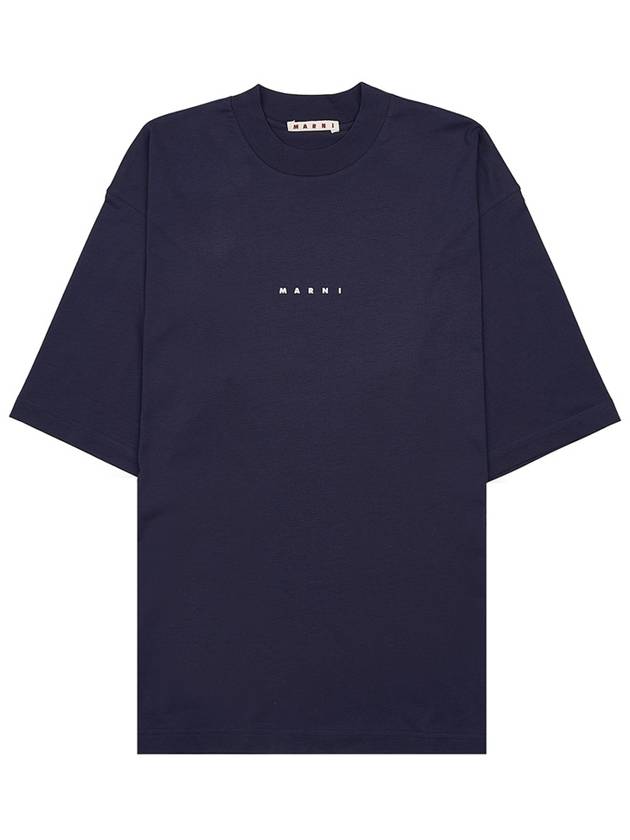 Logo Organic Cotton Short Sleeve T-Shirt Navy - MARNI - BALAAN 10