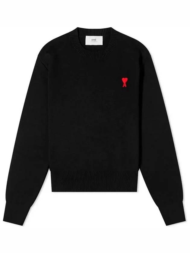 Heart Logo Wool Knit Top Black - AMI - BALAAN 2