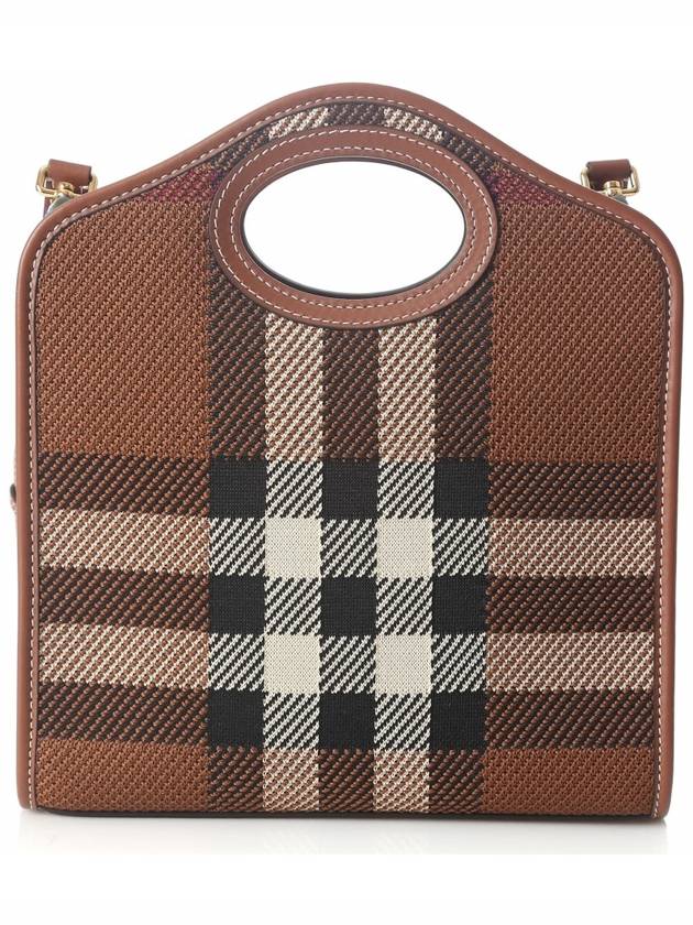 Mini Knit Check Leather Pocket Tote Bag Brown - BURBERRY - BALAAN 4