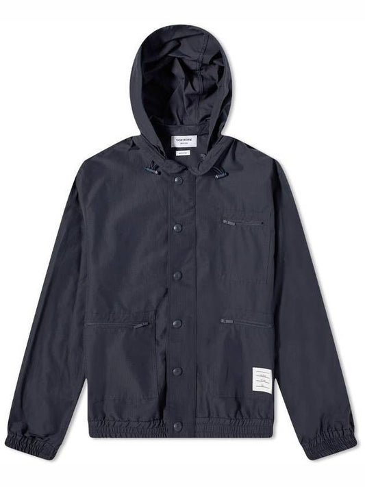 multi-pocket ripstop hooded jacket navy - THOM BROWNE - BALAAN.