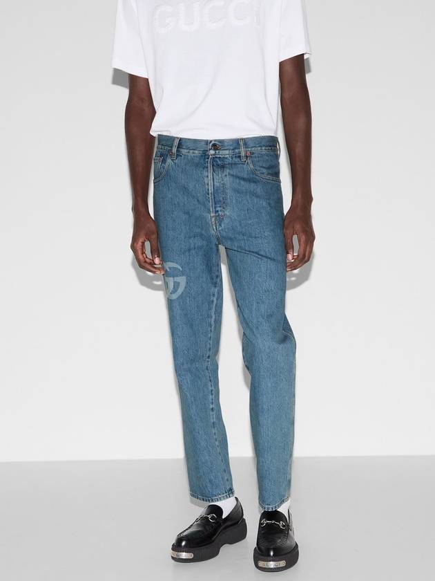 Lasered Double G Denim Jeans Blue - GUCCI - BALAAN 4