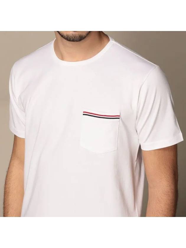 Men's Medium Weight Jersey Tipped Pocket Crewneck Short Sleeve T-Shirt White - THOM BROWNE - BALAAN 3