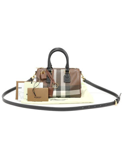 80696631 Dark Birch Brown Checked Canvas Gold Plated Mini Bowling Tote 2WAY - BURBERRY - BALAAN 2