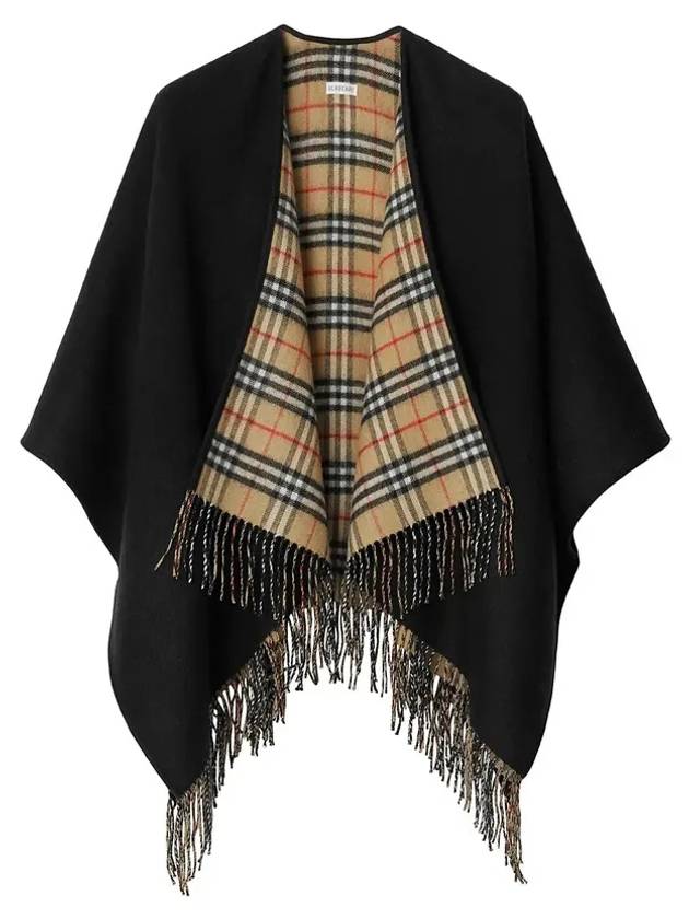 Check Reversible Wool Cape Black - BURBERRY - BALAAN 3