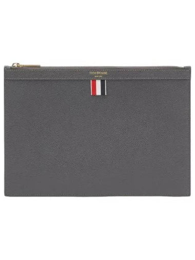 Small RWB Tab Pebble Grain Clutch Gray - THOM BROWNE - BALAAN 1