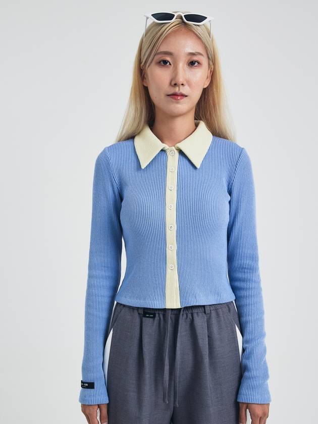 Collar Contrast Cardigan Blue - SAY-_YEON - BALAAN 1