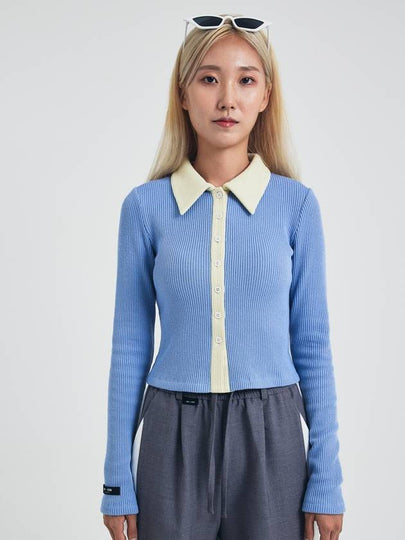 Collar Contrast Cardigan Blue - SAY-_YEON - BALAAN 2