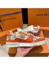 Men's LV Trainer Sneakers Calfskin Damier Orange - LOUIS VUITTON - BALAAN 2