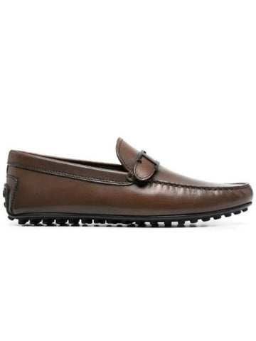 T Timeless Logo Leather Gommino Driving Shoes Brown - TOD'S - BALAAN 1