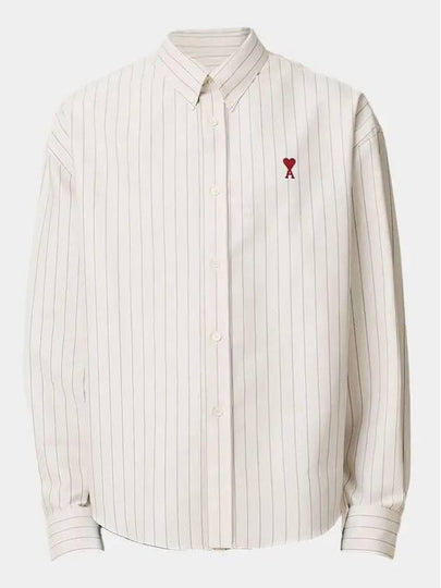 Small Heart Logo Striped Long Sleeve Shirt White - AMI - BALAAN 2