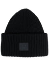 Face Patch Ribbed Wool Beanie Black - ACNE STUDIOS - BALAAN 2