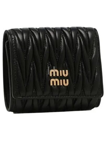 Matelasse Logo Small Nappa Leather Half Wallet Black - MIU MIU - BALAAN 2