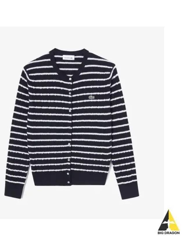 Women s Cable Crew Neck Cardigan Dark Navy - LACOSTE - BALAAN 1