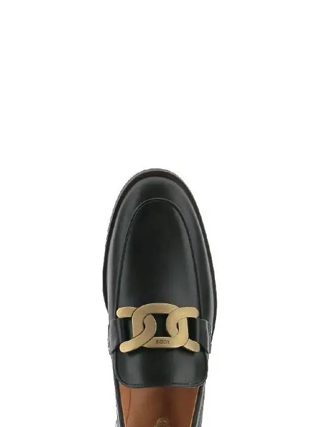 Women's Gold Logo Chain Leather Loafers Black - TOD'S - BALAAN.