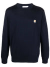 Fox Head Patch Regular Round Neck Pullover Knit Top Navy - MAISON KITSUNE - BALAAN.