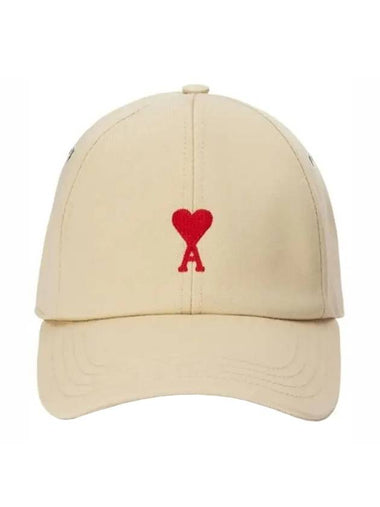 Embroidered Logo Cotton Ball Cap Beige - AMI - BALAAN 1