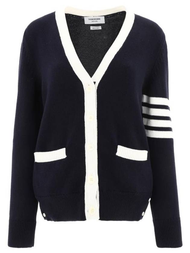 Cotton Jersey Flower 4 Bar V Neck Cardigan Navy - THOM BROWNE - BALAAN 2