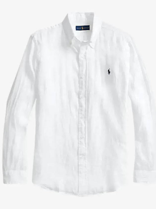 Linen Classic Fit Long Sleeve Shirt White - POLO RALPH LAUREN - BALAAN 2