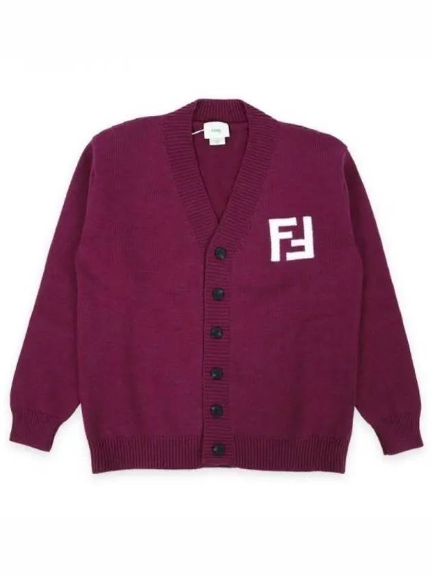 Kids FF Logo V-Neck Cardigan Burgundy - FENDI - BALAAN 2