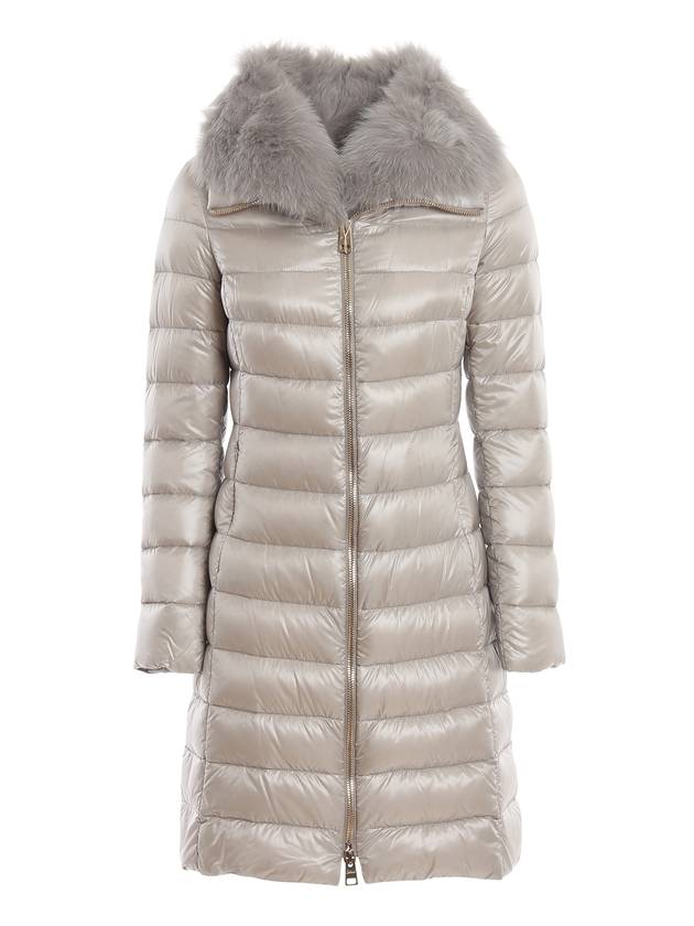 Elisa Full Zip-Up Fox Fur Long Padding Pearl Grey - HERNO - BALAAN 1