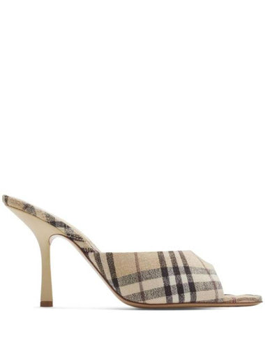 Check Linen Blend Mews High Mule Alabaster - BURBERRY - BALAAN 1