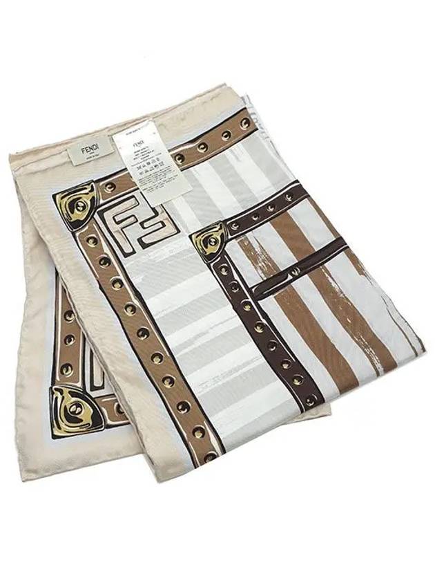 Graphic Square Silk Scarf Beige - FENDI - BALAAN 3