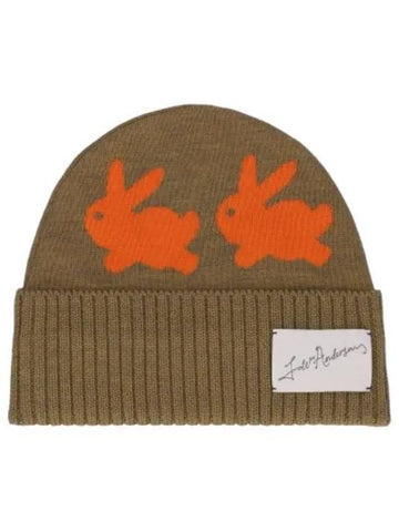 Bunny motif jacquard beanie camel orange hat - JW ANDERSON - BALAAN 1