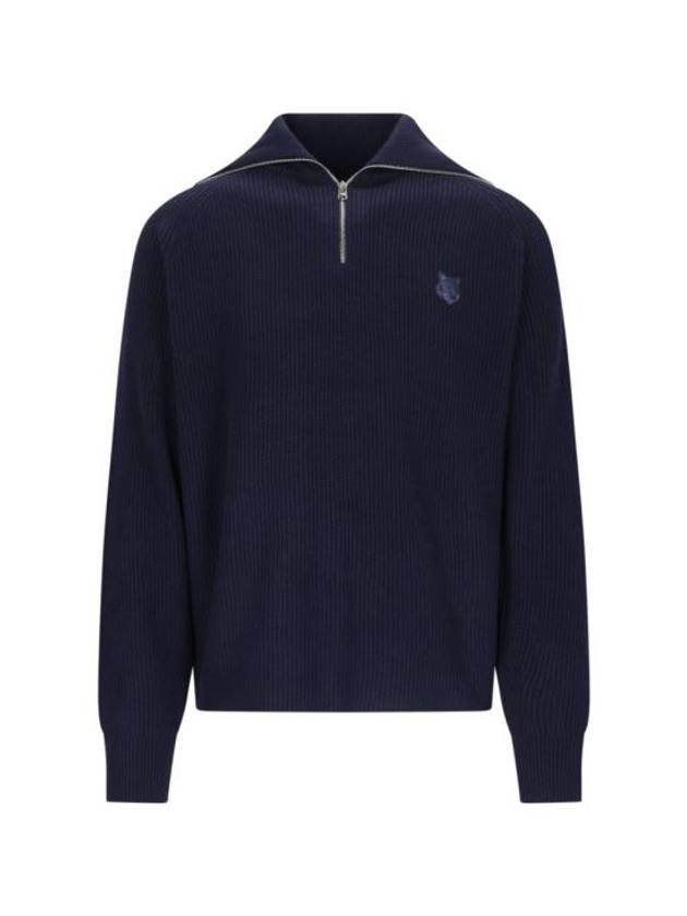 Fox Head Patch Half Zip Up Knit Top Navy - MAISON KITSUNE - BALAAN 1