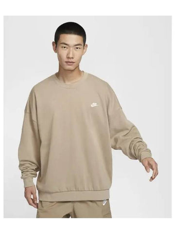 Club Fleece Oversized French Terry Crew M Khaki HJ1820 247 - NIKE - BALAAN 1