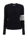 Women's 4 Bar Irish Pointelle Cable Merino Wool Knit Top Navy - THOM BROWNE - BALAAN 2