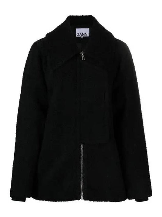 Women's Boucl? Wool Jacket Black - GANNI - BALAAN.