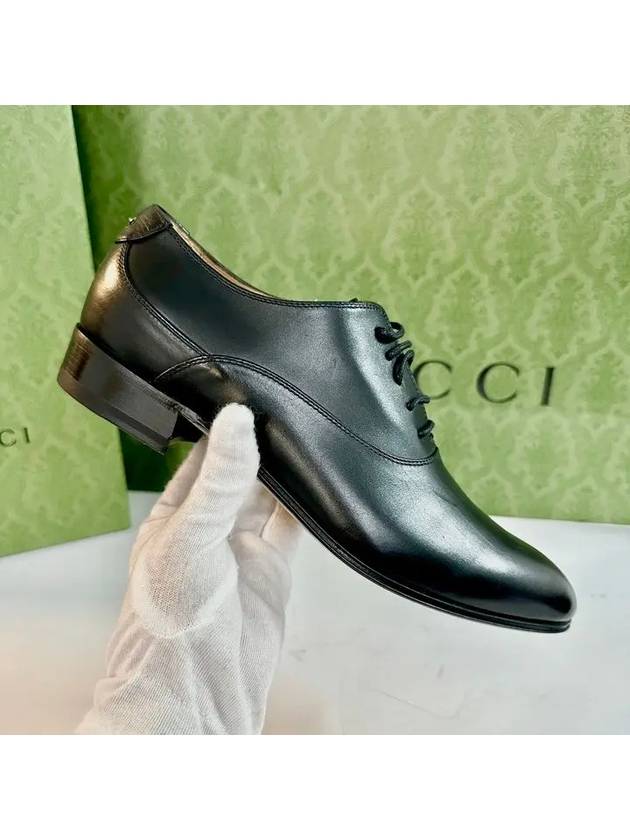 Men's Double G Lace-Up Leather Oxford Black - GUCCI - BALAAN 7