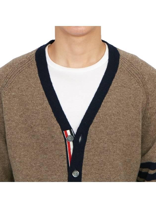 V-Neck 4-Bar Wool Cardigan Brown - THOM BROWNE - BALAAN 9