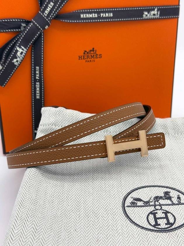 Women's Focus Buckle Reversible Leather Belt Black Rose Gold - HERMES - BALAAN 3