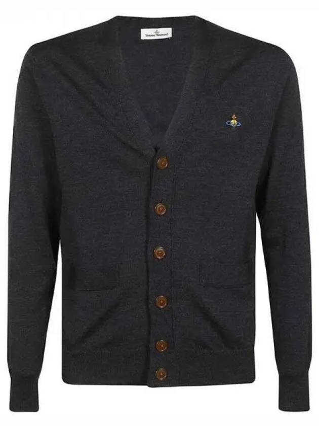 Men's Logo Wool V-Neck Cardigan Vintage Black - VIVIENNE WESTWOOD - BALAAN 2