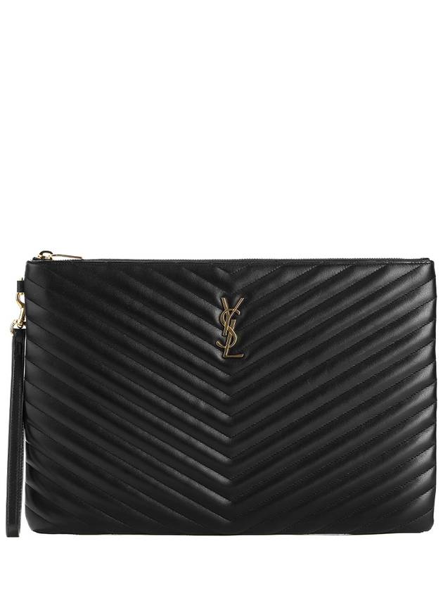 Gold Monogram Document Holder In Matelasse Leather Black - SAINT LAURENT - BALAAN 2