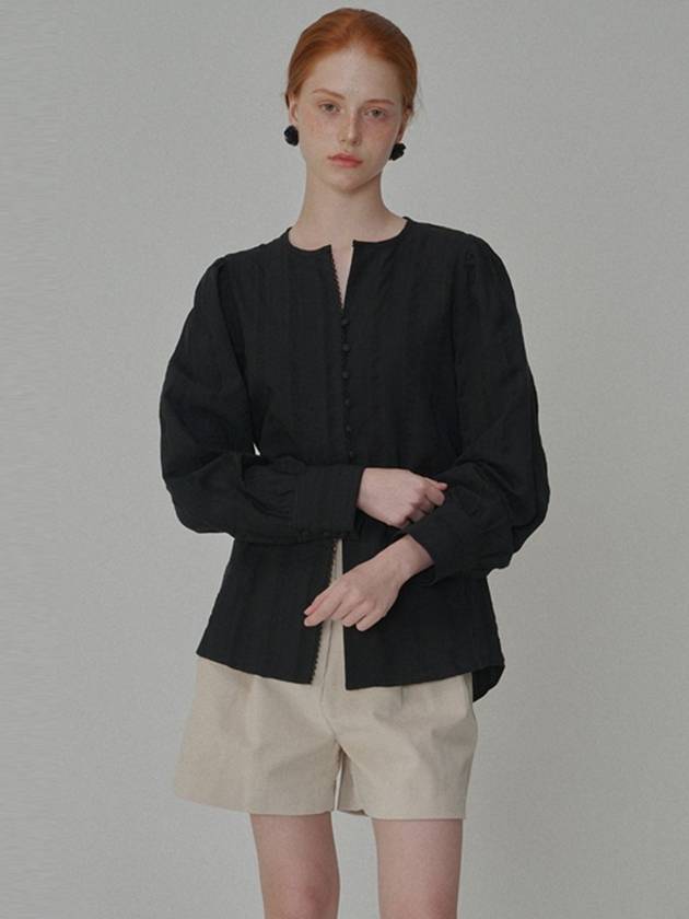 Puff Sleeve Tie Cotton Blouse Black - OPENING SUNSHINE - BALAAN 3