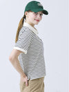 Doyou Know MC Women s Petite Stripe Loose Fit Short Sleeve Beige T shirt DO3242TS81 - DOYOUKNOWMC GOLF WEAR - BALAAN 3