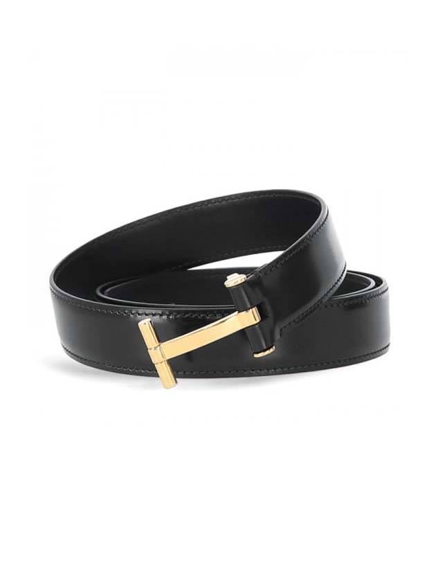 Men's T Buckle Icon Gold Leather Belt Black - TOM FORD - BALAAN 1